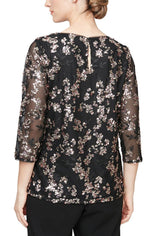 3/4 Sleeve Embroidered Tunic With Sequin Detail - alexevenings.com