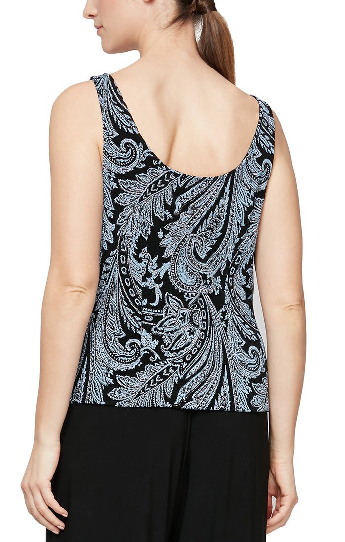 3/4 Sleeve Printed Glitter Twinset with Scoop Neck Tank - alexevenings.com