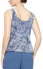 3/4 Sleeve Printed Twinset with Hook Neck Jacket and Scoop Neck Tank - alexevenings.com