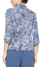 3/4 Sleeve Printed Twinset with Hook Neck Jacket and Scoop Neck Tank - alexevenings.com