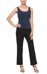 3/4 Sleeve Printed Twinset with Mandarin Neck Jacket and Scoop Neck Tank - alexevenings.com