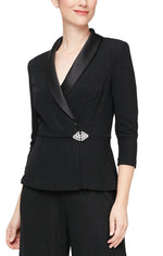 3/4 Sleeve Side Closure Blouse with Collar and Embellishment Detail - alexevenings.com
