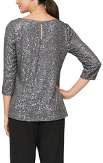 3/4 Sleeve Tunic Blouse With Side Slit Detail - alexevenings.com
