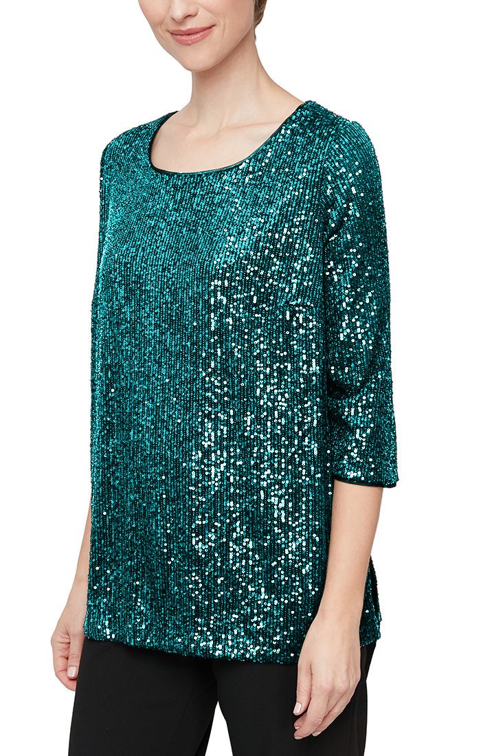3/4 Sleeve Tunic Blouse With Side Slit Detail - alexevenings.com