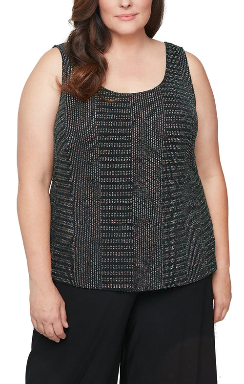 Plus 3/4 Sleeve Printed Twinset With Hook Neck Closure Jacket and Scoop Neck Tank