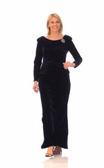 Long Sleeve Velvet Blouse with Ruched Collar Neckline & Decorative Broach