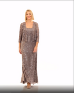 Long A-Line Jacket Dress with Illusion Cascade Jacket and Sequin Detail