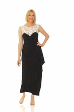 Long Matte Jersey Cap Sleeve Gown with Side Ruched Detail and Embroidered, Embellished Illusion Neckline