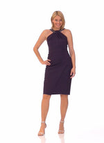 Short Sheath Compression Dress with Embellished Halter Style Neckline