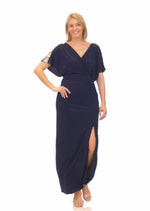 Long Knot Front Jersey Dress with Front Slit & Embellished Sleeve Cutouts