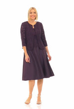 Regular - Tea-Length Glitter Lace Jacket Dress with Full Satin Taffeta Skirt