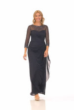 A-Line Mesh Gown with Beaded Illusion Sweetheart Neckline & 3/4 Sleeves