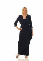 Long Side Ruched Glitter Jacquard Knit & Matte Jersey Gown with Bolero Jacket