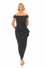 Off-the-Shoulder Compression Dress with Cascade Ruffle Skirt & Embellishment