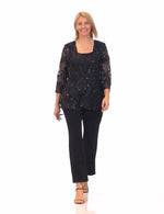 3/4 Sleeve Embroidered Twinset With Elongated Button Front Jacket and Scoop Neck Tank
