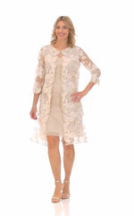 Embroidered Mock Jacket Dress with Attached Jacket & Chiffon Tank Dress