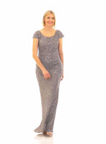 Long Fit & Flare Scoop Neck Sequin Gown with Cap Sleeves