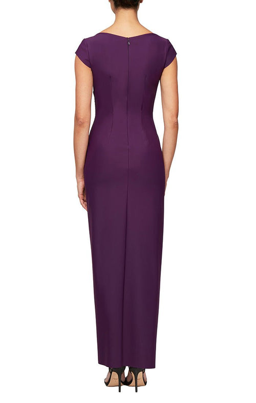 Cap Sleeve Compression Dress with Cap Sleeves & Embellished Hip Detail - alexevenings.com
