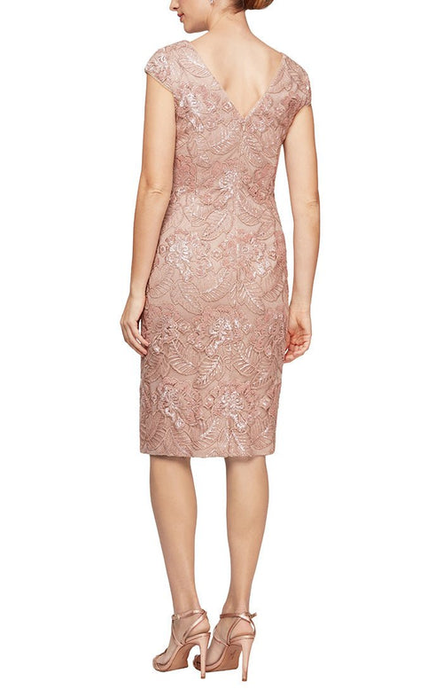 Cap Sleeve Embroidered Sequin Lace Dress - alexevenings.com
