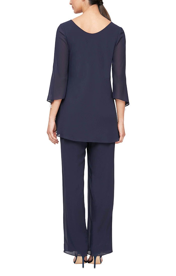 Embellished Top and Chiffon Coat Trouser Suit. 29519 - Catherines of Partick
