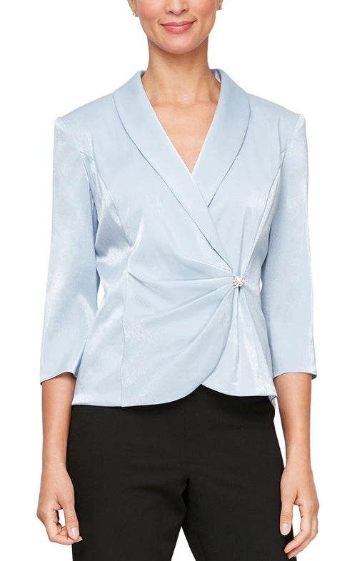 Collared Organza Blouse with Decorative Side Closure - alexevenings.com