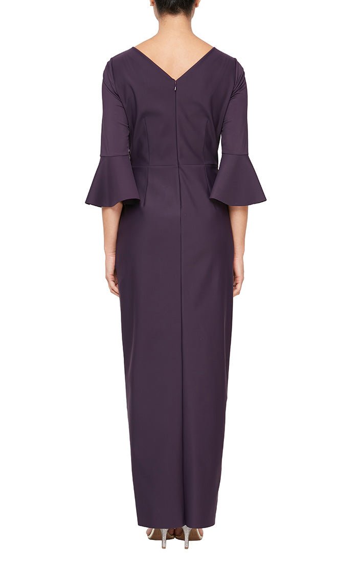 Compression Collection Long Sheath Dress with Bell Sleeves, a Cascade –