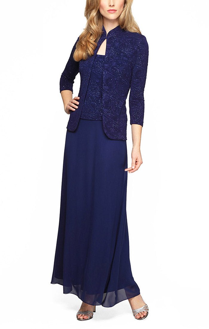 Glitter Jacquard Knit Jacket Dress with Mandarin Neckline