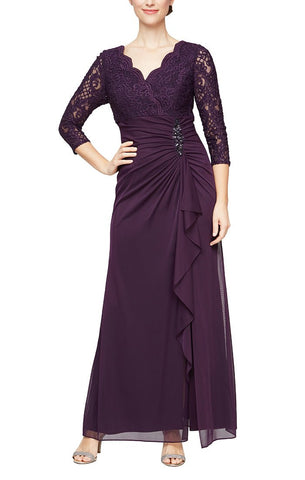 Empire Waist Lace Mesh Dress with Surplice Neckline