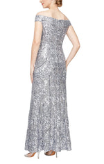 Long Embroidered Sequin Off the Shoulder Dress - alexevenings.com