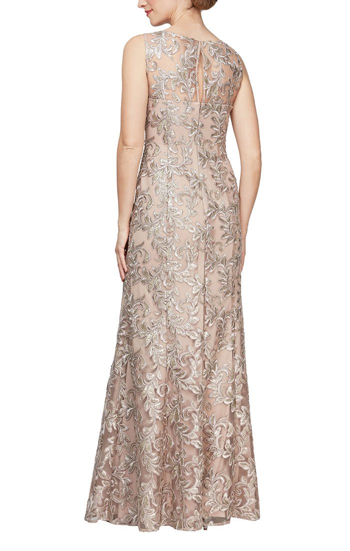 Long Embroidered Tulle Sleeveless Gown with Sweetheart Illusion Neckline and Matching Shawl - alexevenings.com