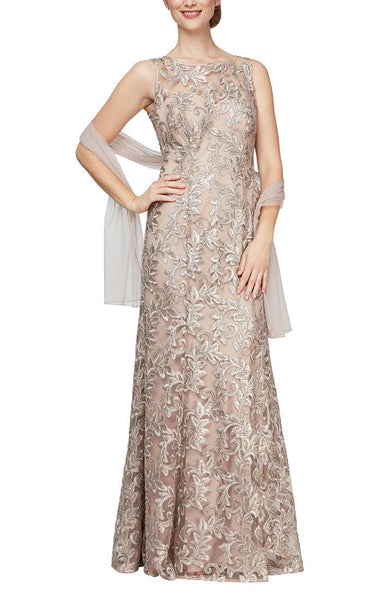 Alex evenings 2025 embroidered illusion gown