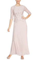 Long Gown with Sequin Lace Bodice & Chiffon Skirt - alexevenings.com