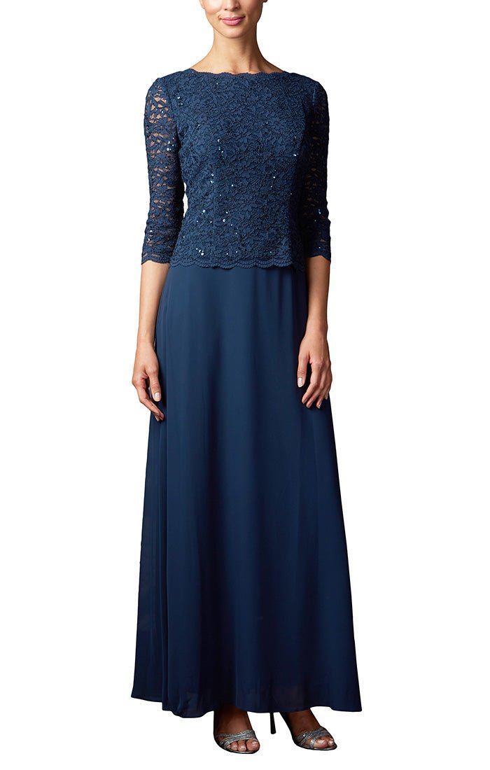 Long Gown with Sequin Lace Bodice & Chiffon Skirt – alexevenings.com