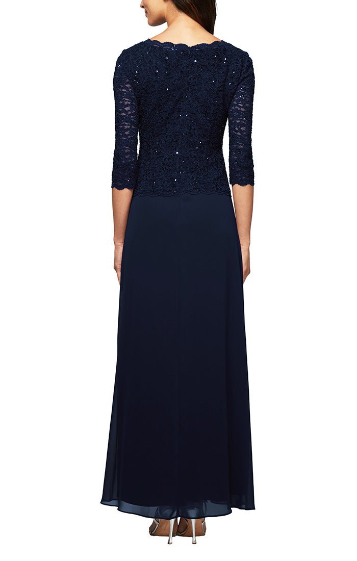 Long Gown with Sequin Lace Bodice & Chiffon Skirt – alexevenings.com