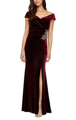 Regular - Off-the-Shoulder Fit & Flare Velvet Gown with Sweetheart