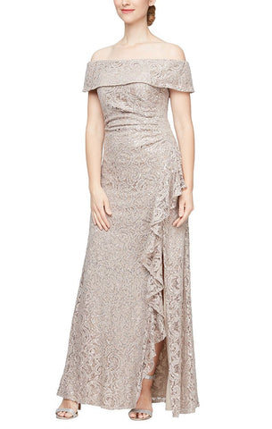 Elegant Lace Sequin Off Shoulder Mother Dress For Wedding Tea