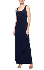 Long Side Ruched Glitter Jacquard Knit & Matte Jersey Gown with Bolero Jacket - alexevenings.com