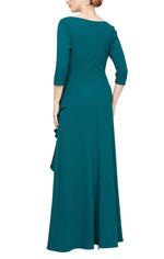 Long V-Neck Dress With Cascade Detail Skirt - alexevenings.com