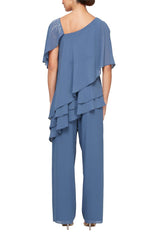 *Pantsuit with Embellished L-Neckline, Asymmetric Triple Tier Hem and Straight Leg Pant - alexevenings.com