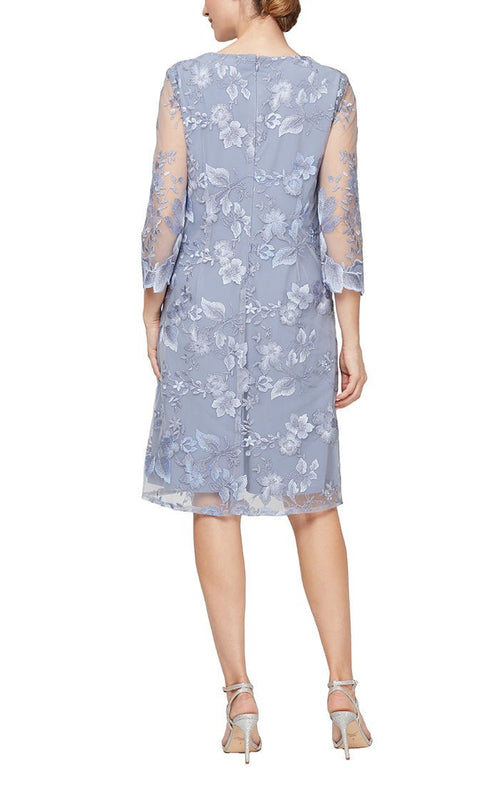Petite - Embroidered Elongated Lace Mock Jacket with Jersey Sheath Dress - alexevenings.com