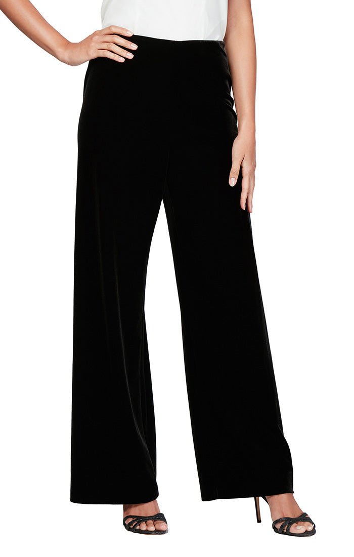 Petite Flat Front Velvet Pant - alexevenings.com