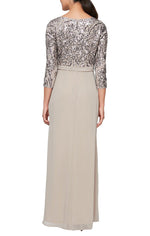 Petite Long A-Line V-Neck Dress With Empire Waistline and Cascade Detail Skirt - alexevenings.com