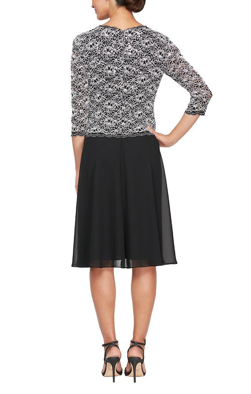 Petite - Short Mock Dress with Full Skirt and Scallop Detail - alexevenings.com