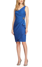 Petite Side Ruched Compression Collection Dress with Surplice Neckline & Beaded Detail at Hip - alexevenings.com