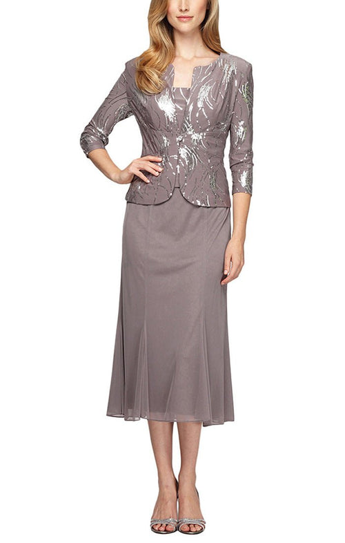 Petite Tea-Length Firework Sequin Jacket Dress - alexevenings.com