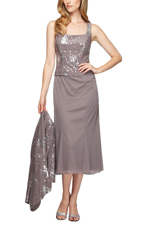 Petite Tea-Length Firework Sequin Jacket Dress - alexevenings.com