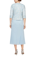 Petite - Tea-Length Jacket Dress with Corded Detail Bodice/Jacket and Godet Detail Skirt - alexevenings.com