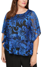 Plus 3/4 Sleeve Printed Blouse with Illusion Sleeves and Asymmetric Triple Tier Hem - alexevenings.com