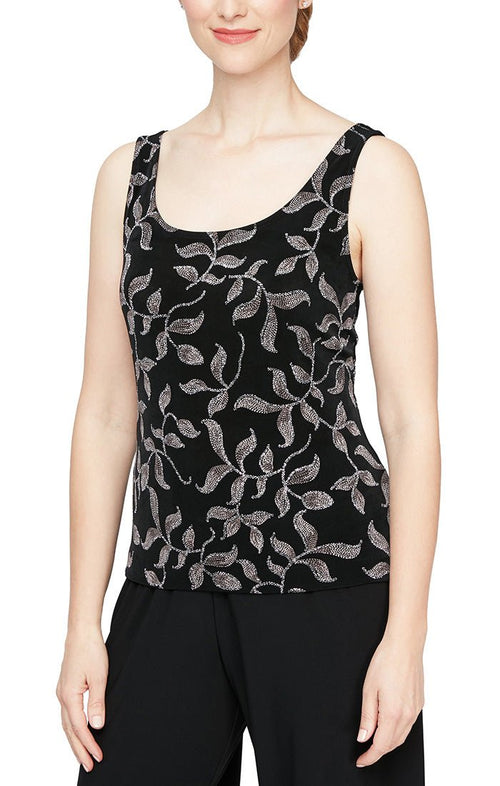Plus 3/4 Sleeve Printed Twinset with Hook Neck Jacket and Scoop Neck Tank - alexevenings.com