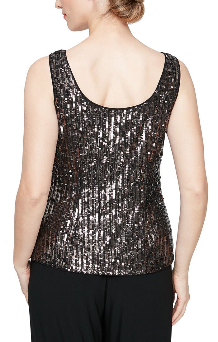 Plus 3/4 Sleeve Twinset with Sequin Scoop Neck Tank, Cascade Detail Jacket and and Sequin Cuffs - alexevenings.com